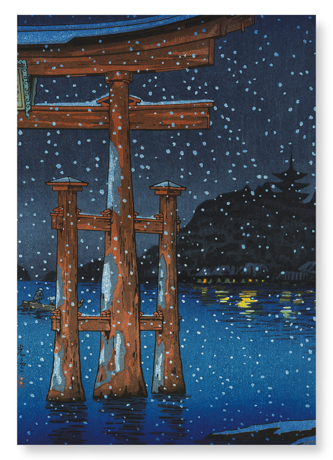 MIYAJIMA SNOWY NIGHT: Japanese Art Print