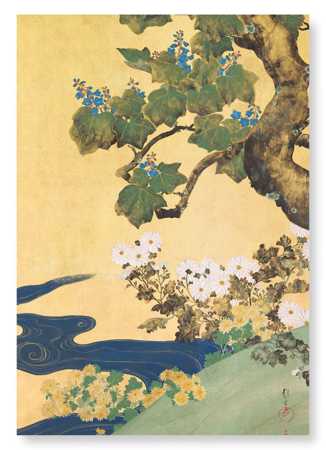 PAULOWNIAS AND CHRYSANTHEMUMS (19TH C): Japanese Art Print