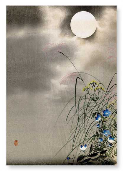 FLOWERS AND FULL MOON: Japanese Art Print