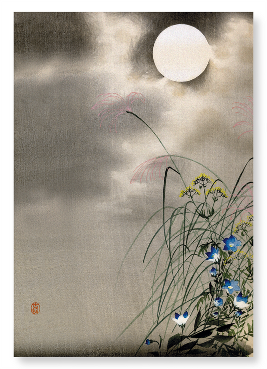 FLOWERS AND FULL MOON: Japanese Art Print