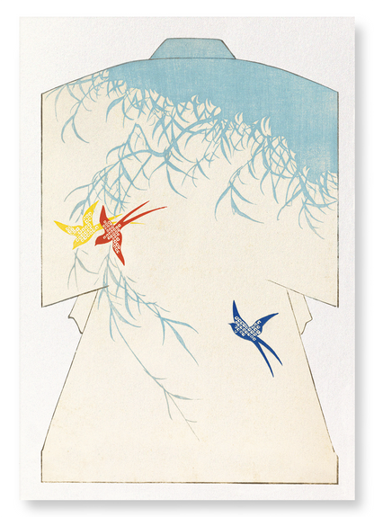 KIMONO OF SWALLOWS AND WILLOWS (1899): Japanese Art Print