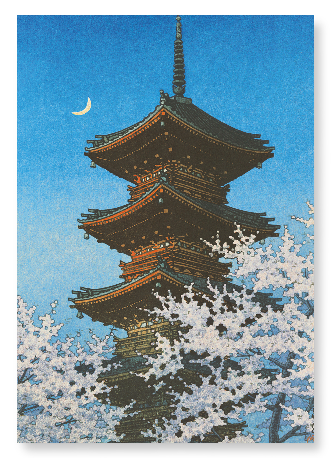 EVENING GLOW ON PAGODA: Japanese Art Print