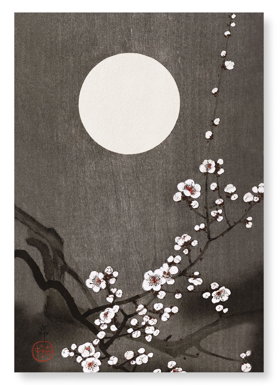 FLOWERING PLUM BLOSSOM AT FULL MOON: Japanese Art Print
