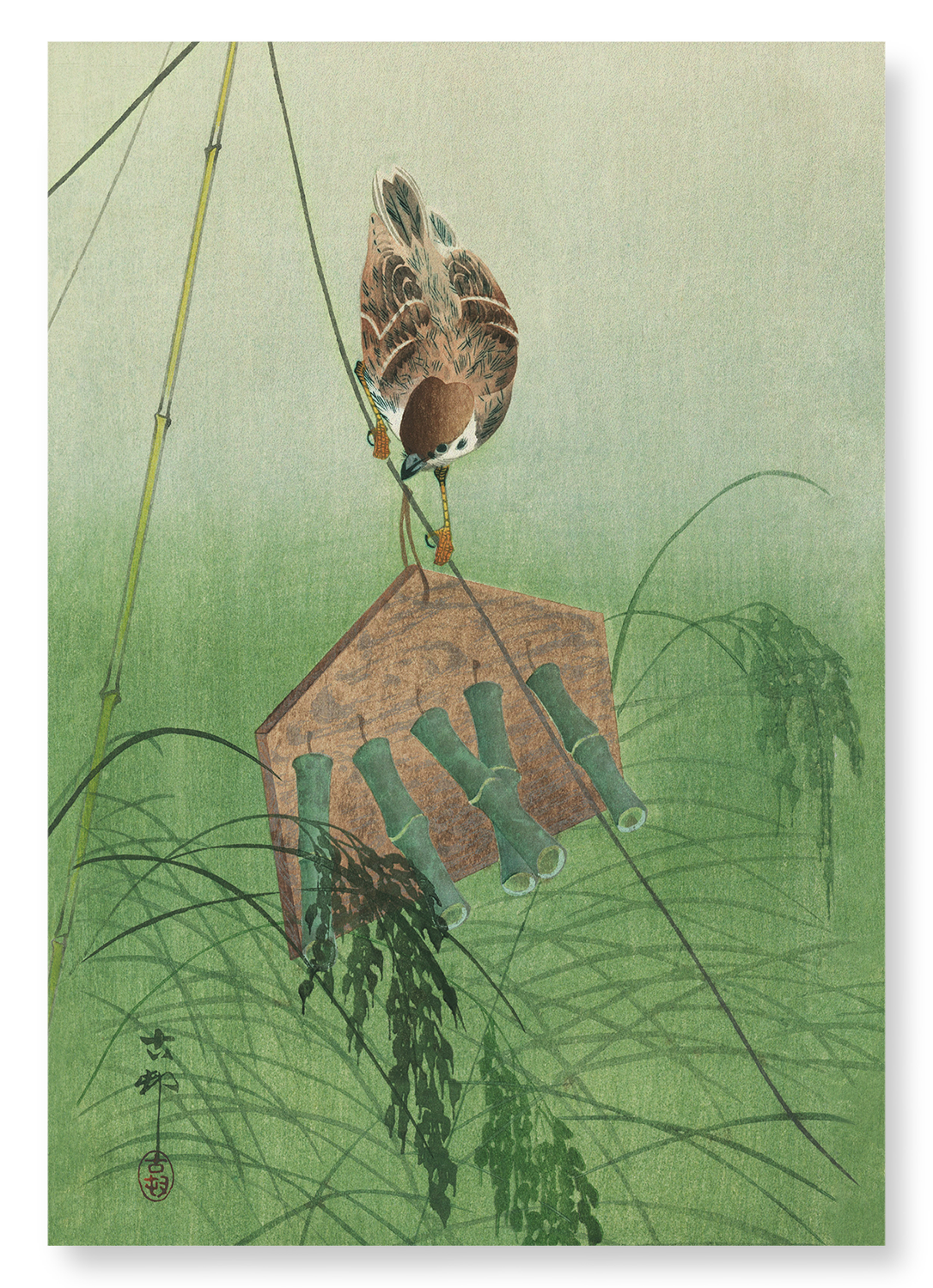 SPARROW AND SCARECROW: Japanese Art Print