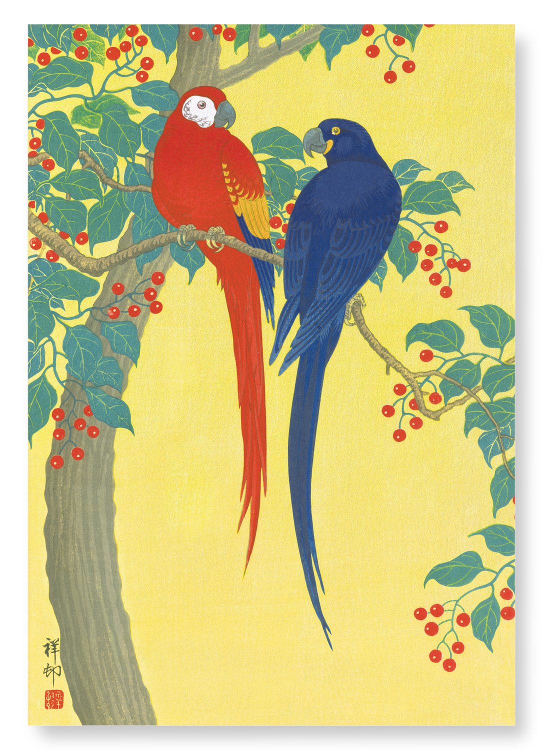 TWO PARROTS AND BERRIES (C.1910): Japanese Art Print
