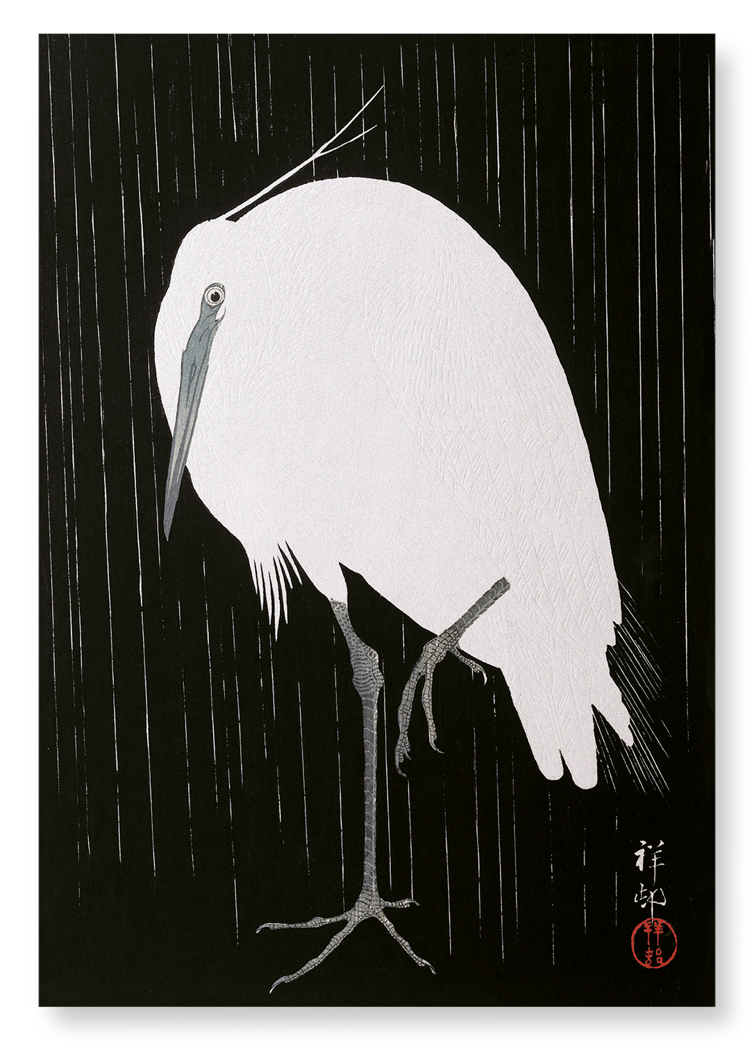 EGRET IN THE RAIN: Japanese Art Print