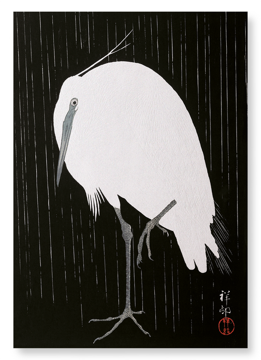 EGRET IN THE RAIN: Japanese Art Print