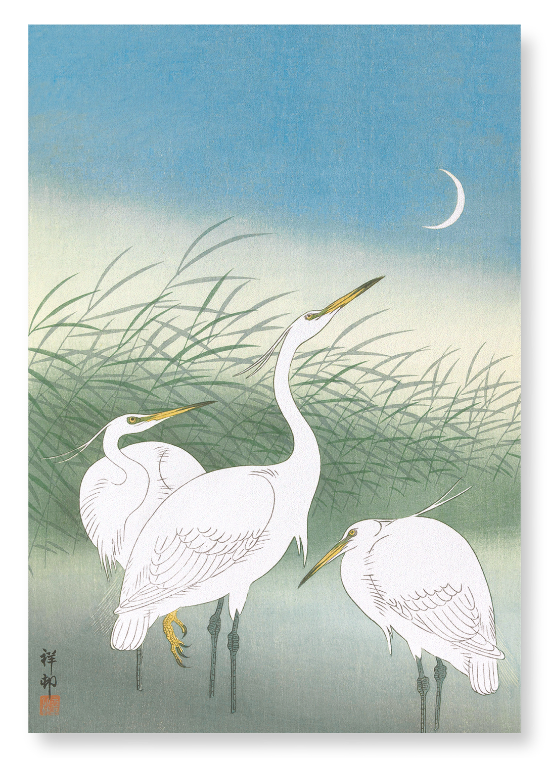 HERONS IN SHALLOW WATER: Japanese Art Print