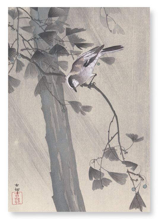LONG TAILED TIT IN THE STORM: Japanese Art Print