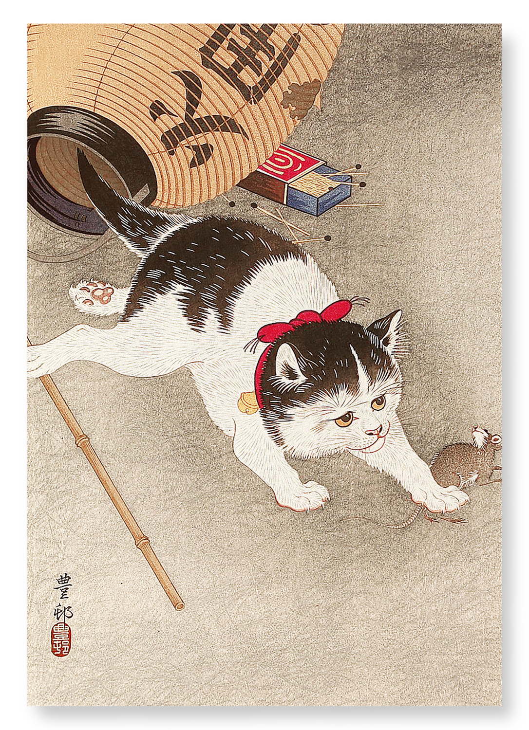 CAT CATCHING A MOUSE: Japanese Art Print
