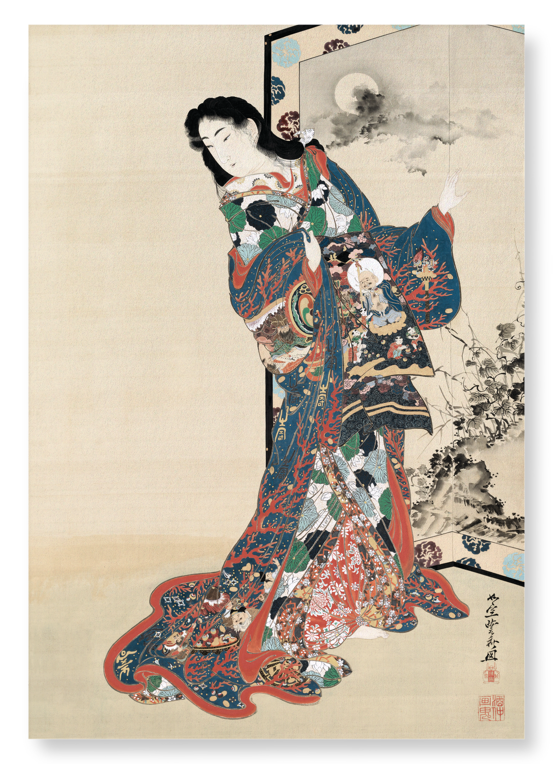 BEAUTY BEFORE A SCREEN (C.1851-89): Japanese Art Print