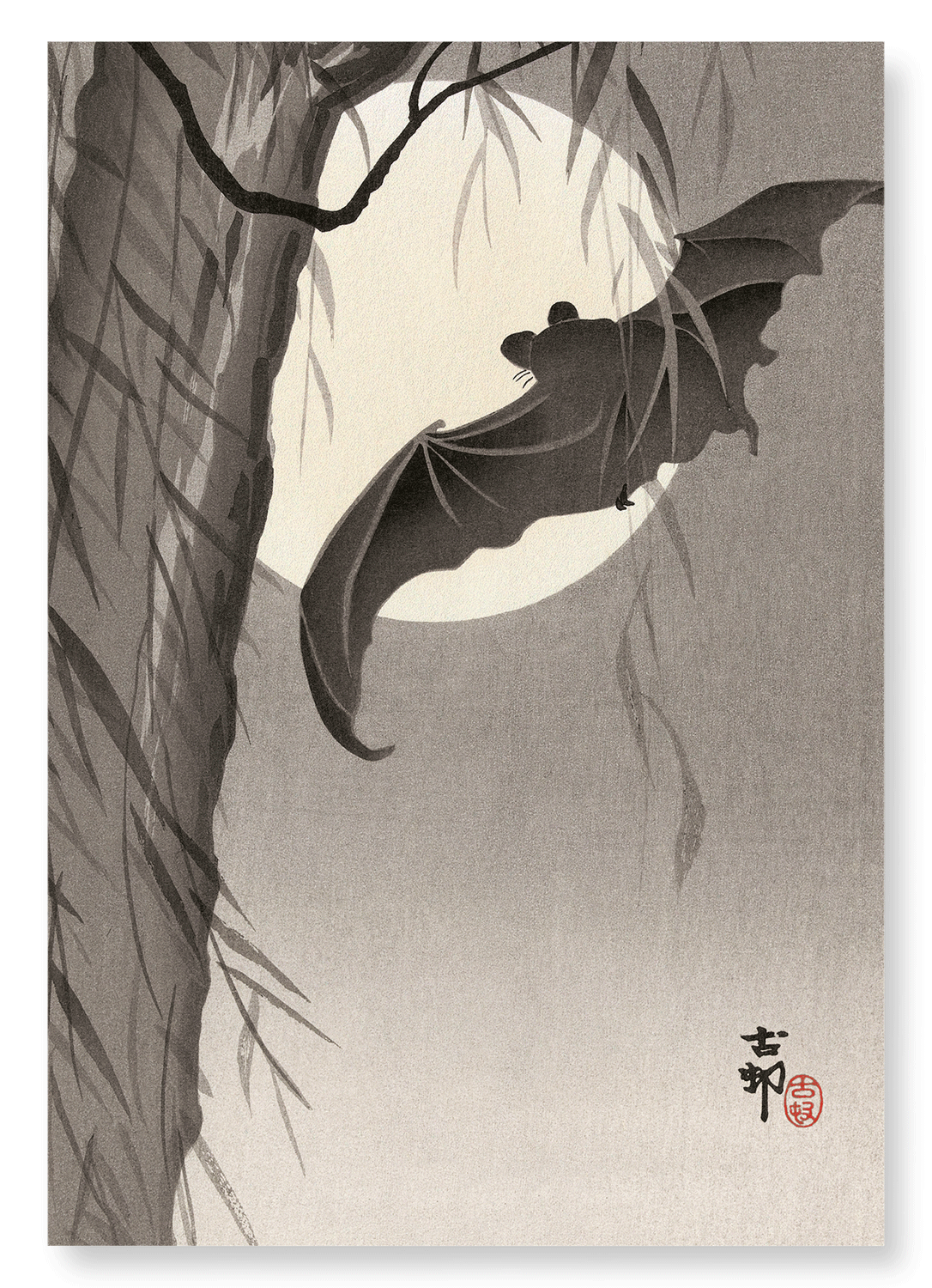 TWO BATS IN FULL MOON (C.1910): Japanese Art Print