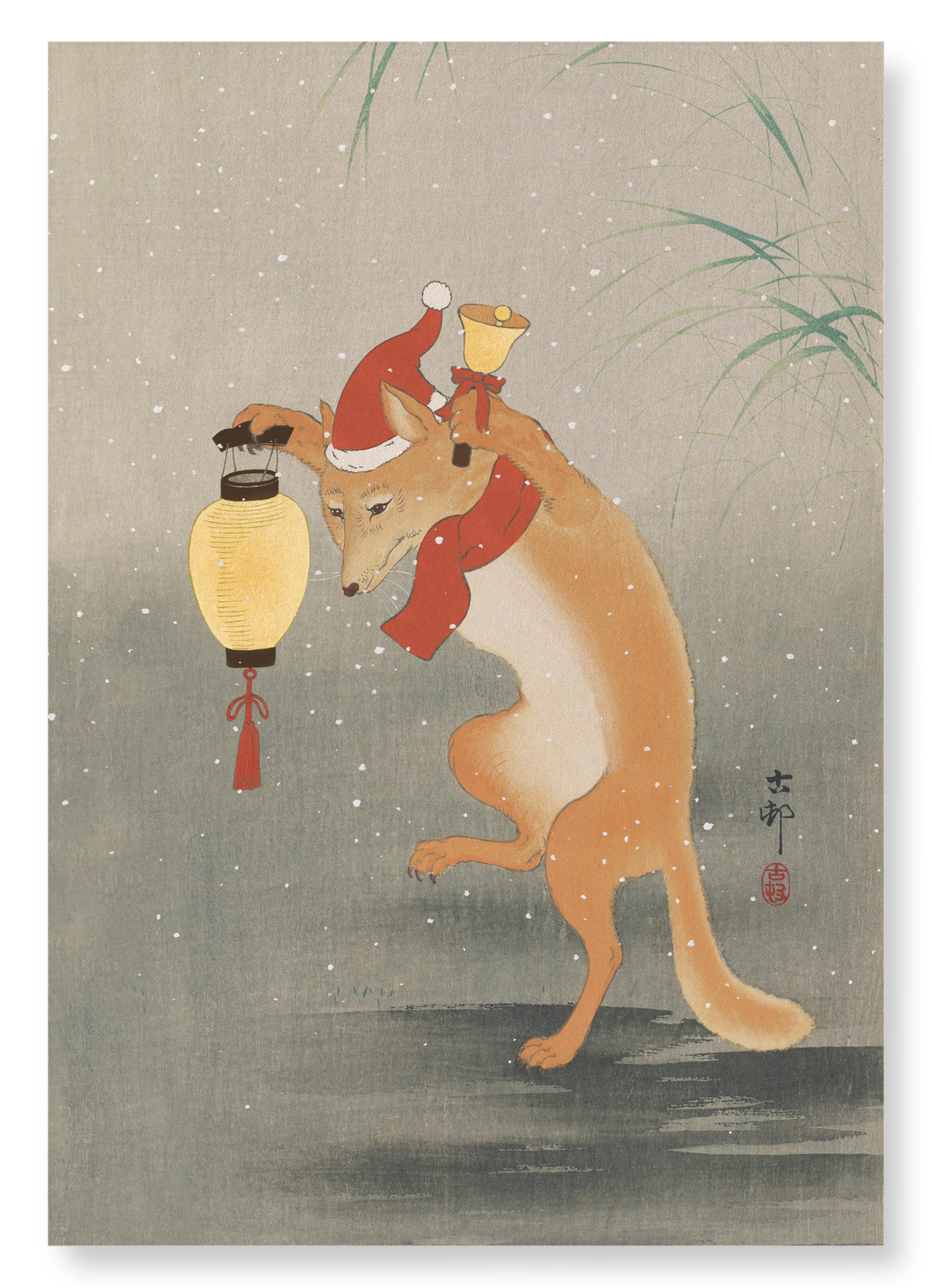 DANCING SANTA FOX: Japanese Art Print