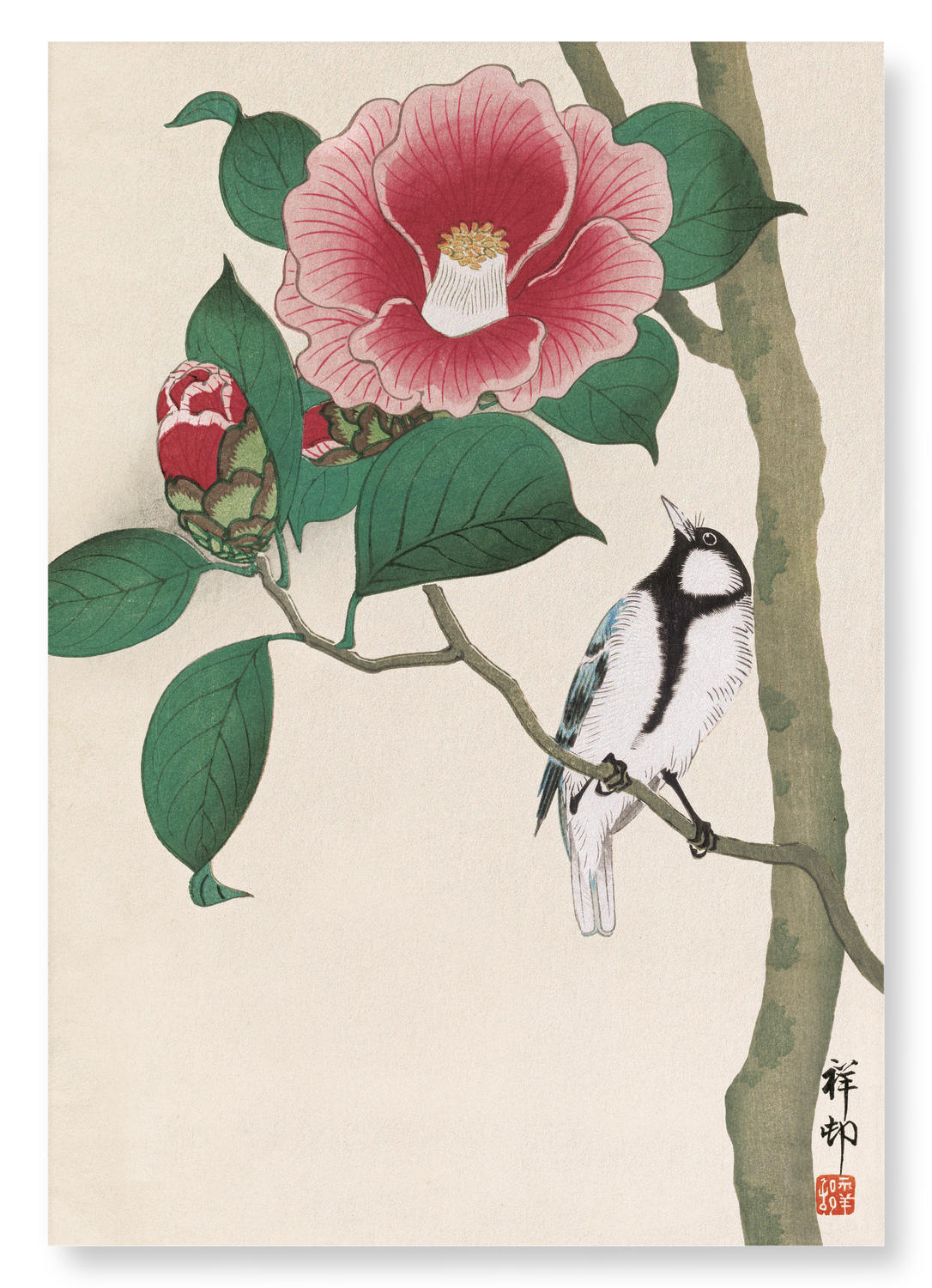 JAPANESE BUNTING AND CAMELLIA (C.1910): Japanese Art Print