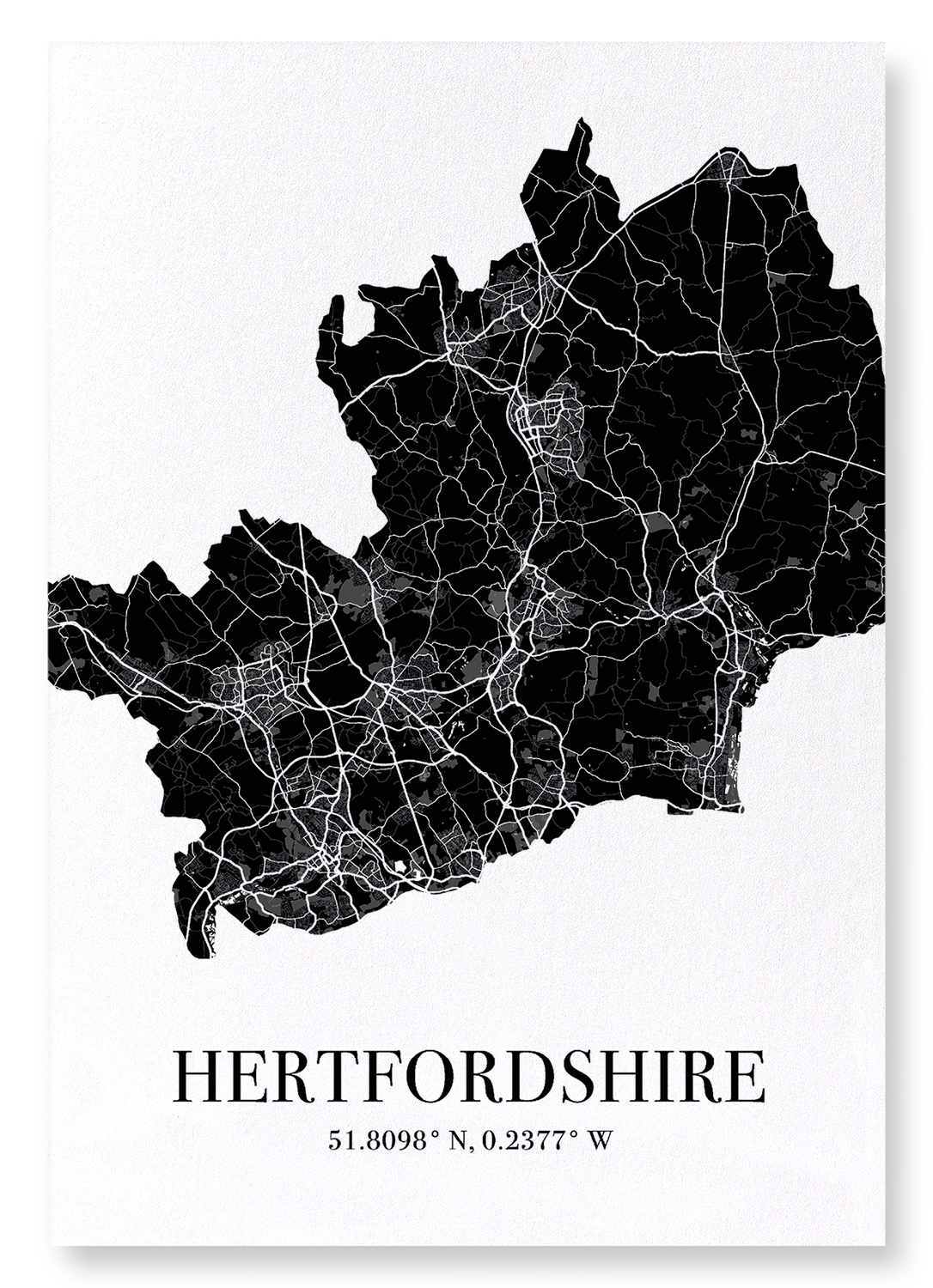 HERTFORDSHIRE CUTOUT: Map Cutout Art Print