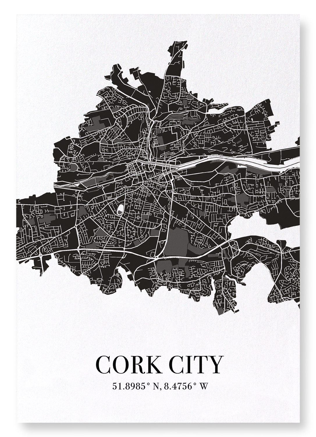 CORK CITY  CUTOUT: Map Cutout Art Print