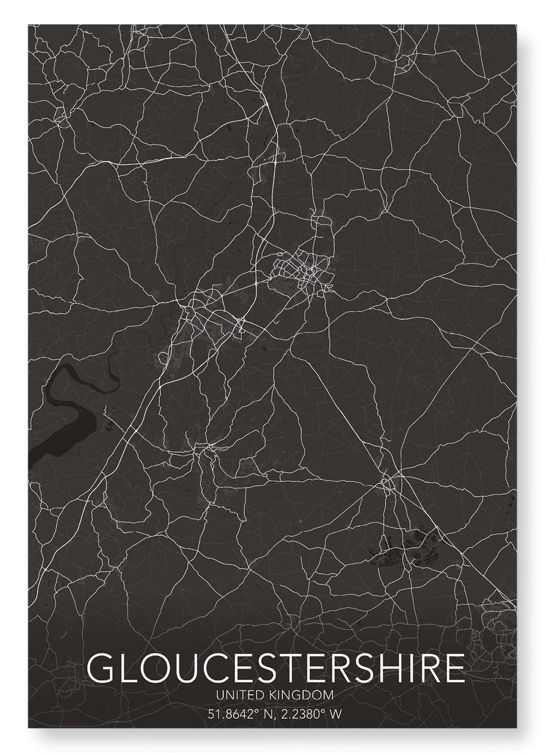 GLOUCESTERSHIRE FULL MAP: Map Full Art Print