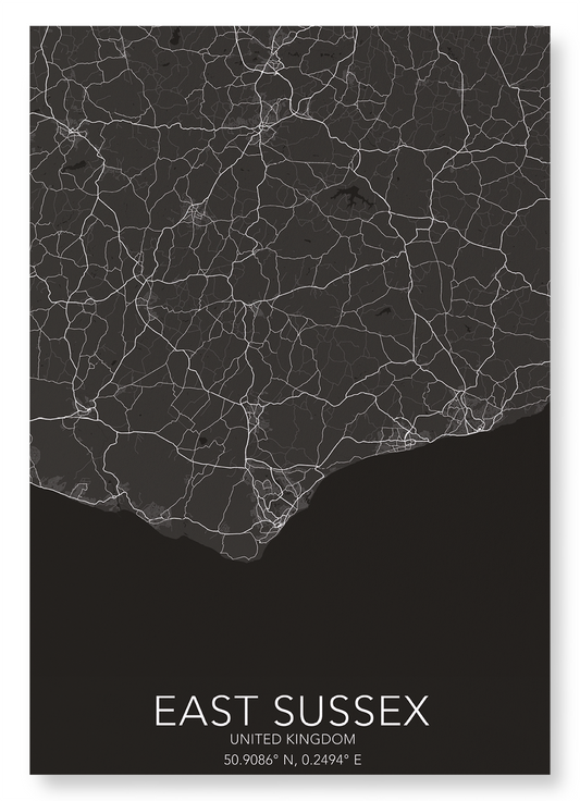 EAST SUSSEX FULL MAP: Map Full Art Print