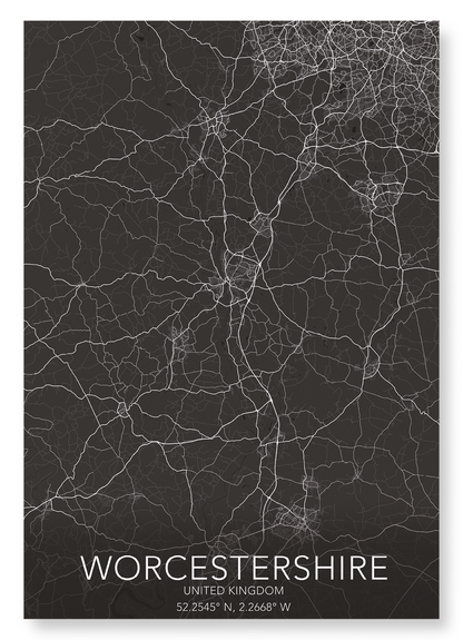 WORCESTERSHIRE FULL MAP: Map Full Art Print