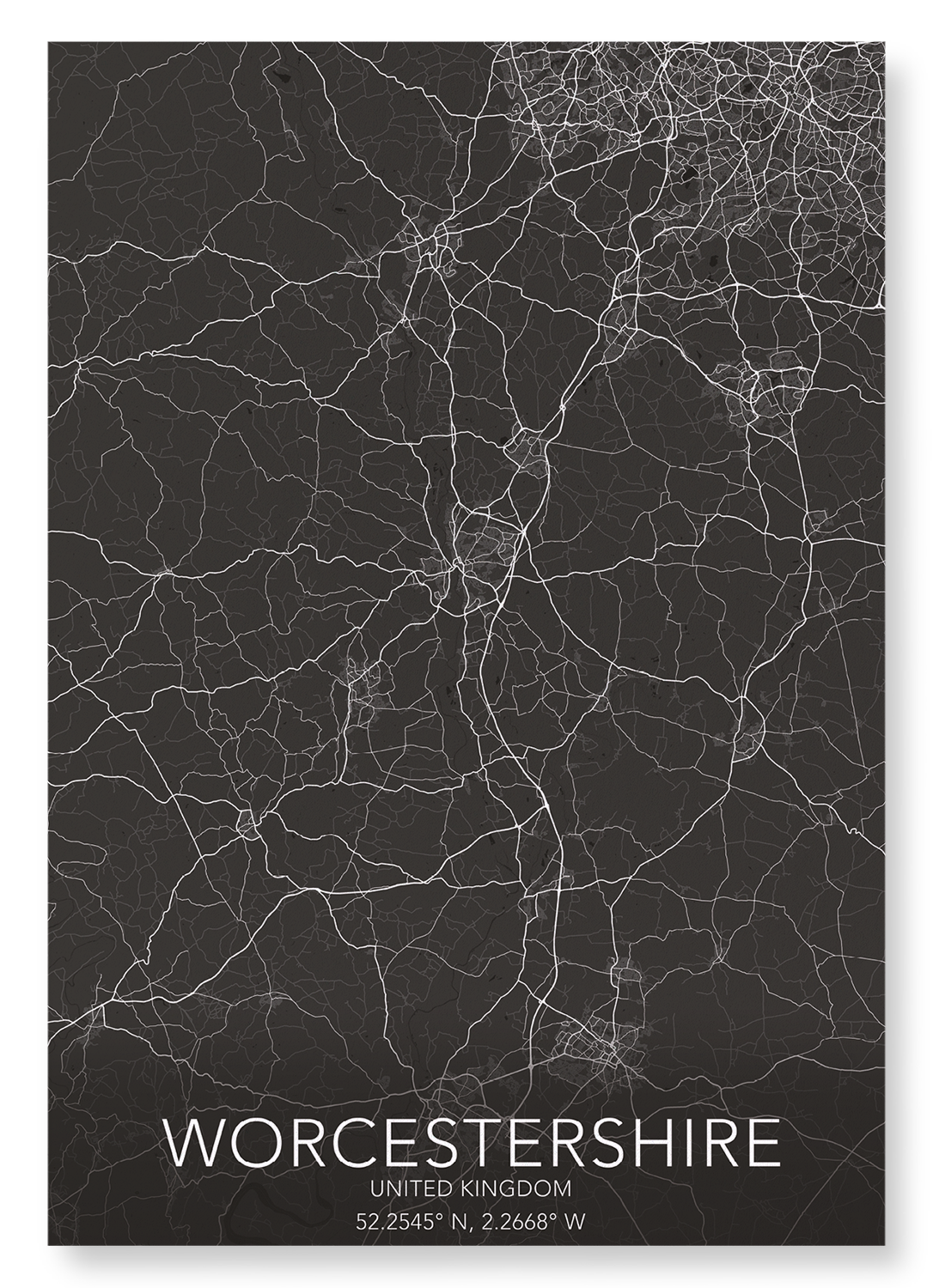 WORCESTERSHIRE FULL MAP: Map Full Art Print