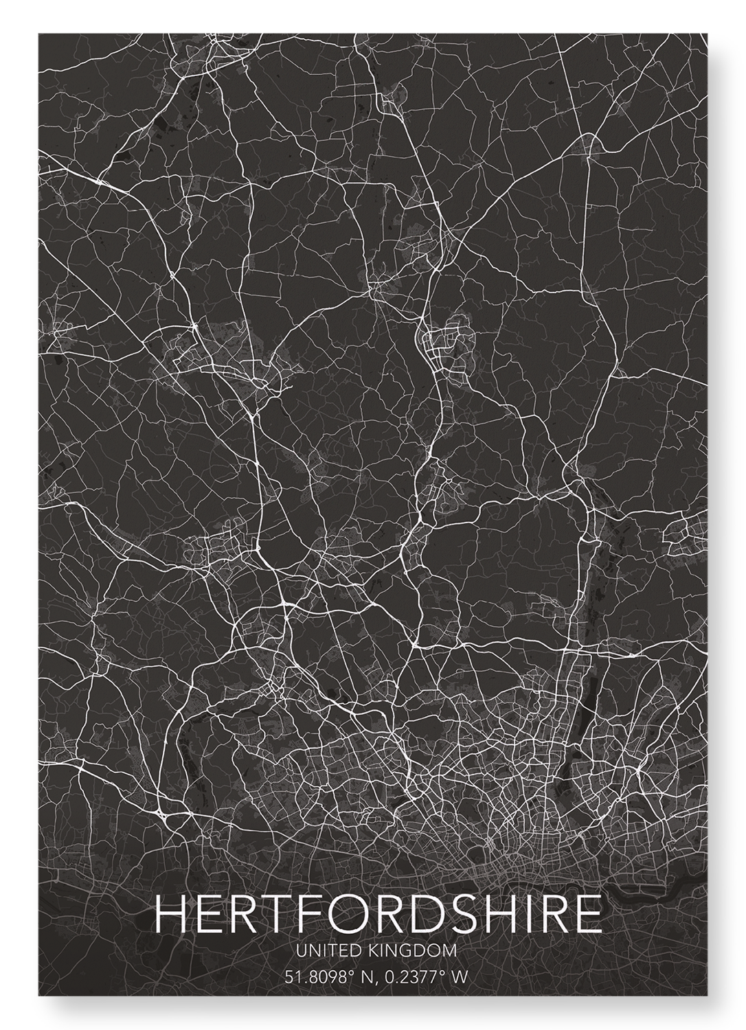 HERTFORDSHIRE FULL MAP: Map Full Art Print
