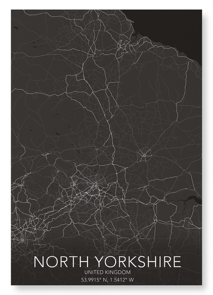NORTH YORKSHIRE FULL MAP: Map Full Art Print