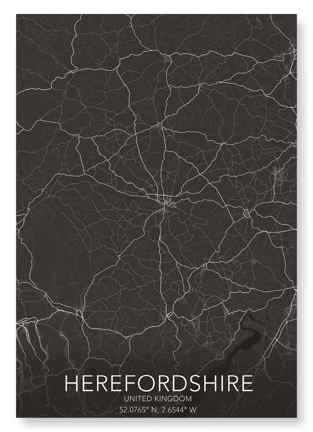 HEREFORDSHIRE FULL MAP: Map Full Art Print