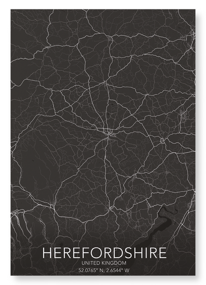 HEREFORDSHIRE FULL MAP: Map Full Art Print