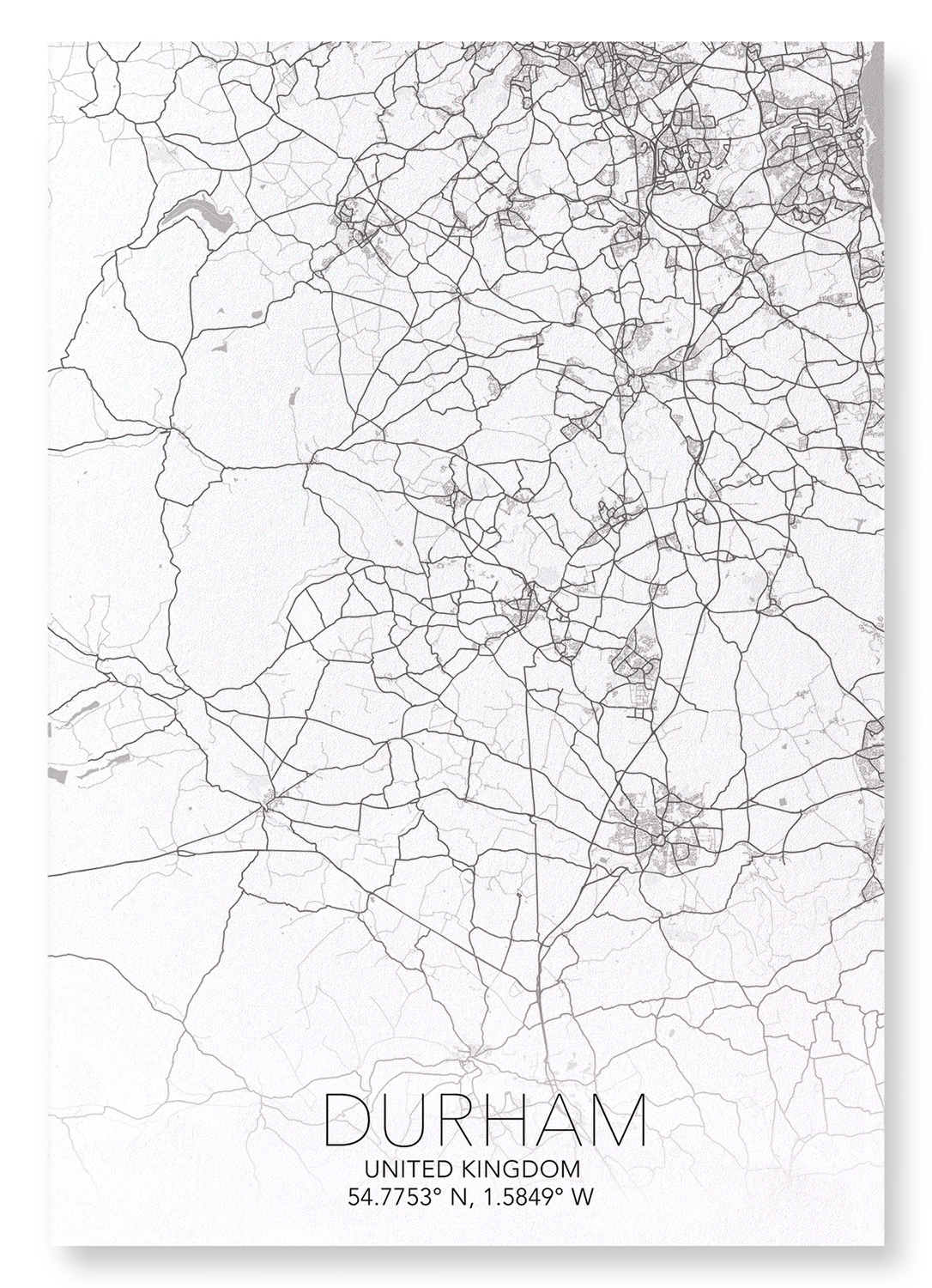 DURHAM FULL MAP: Map Full Art Print