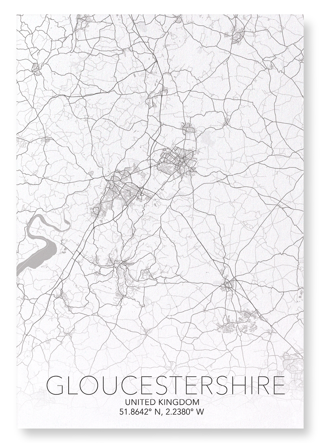 GLOUCESTERSHIRE FULL MAP: Map Full Art Print