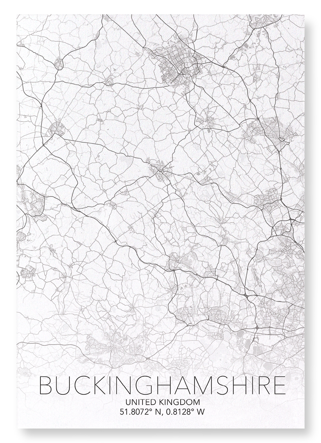 BUCKINGHAMSHIRE FULL MAP: Map Full Art Print