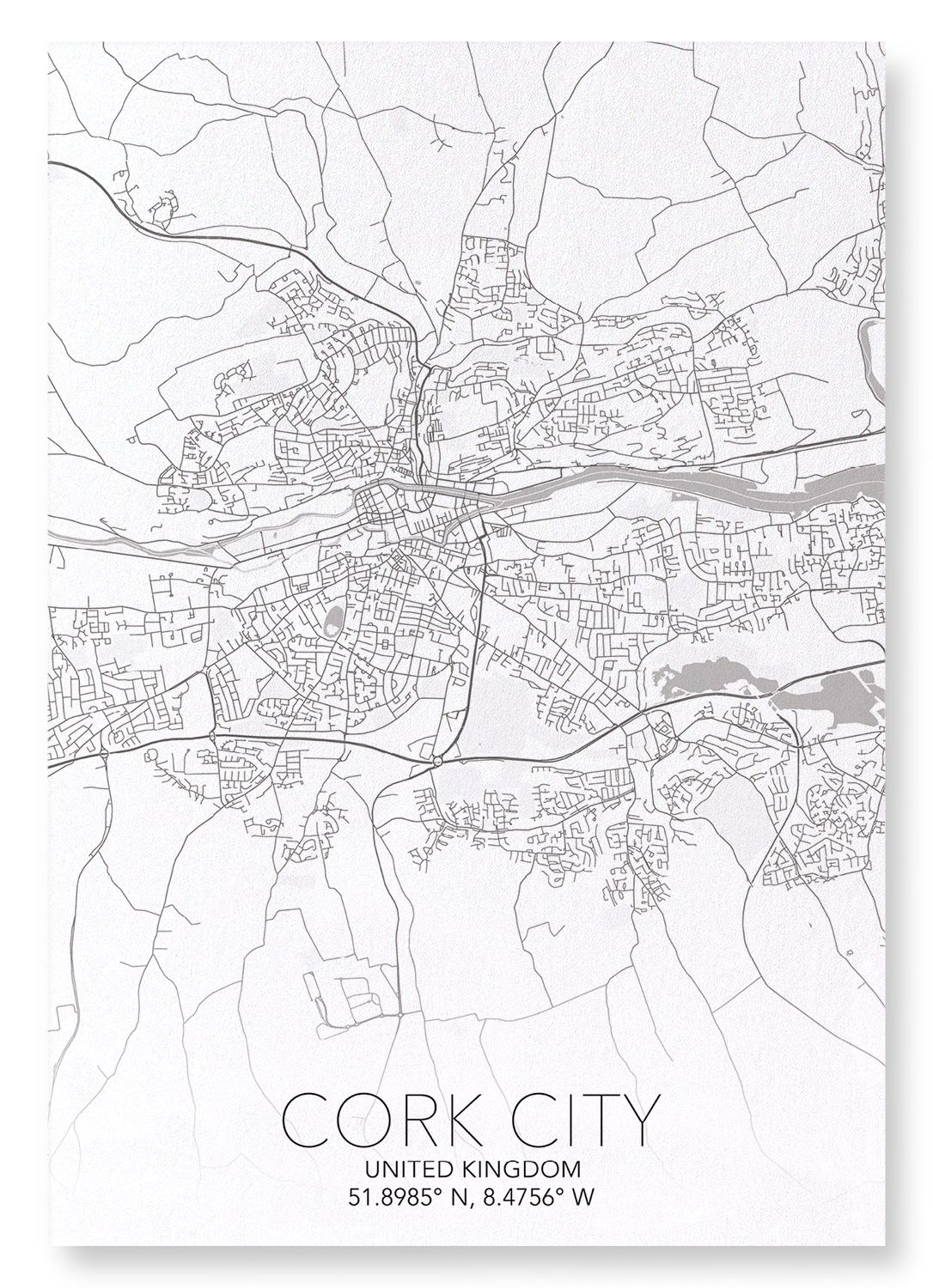 CORK CITY  FULL MAP: Map Full Art Print