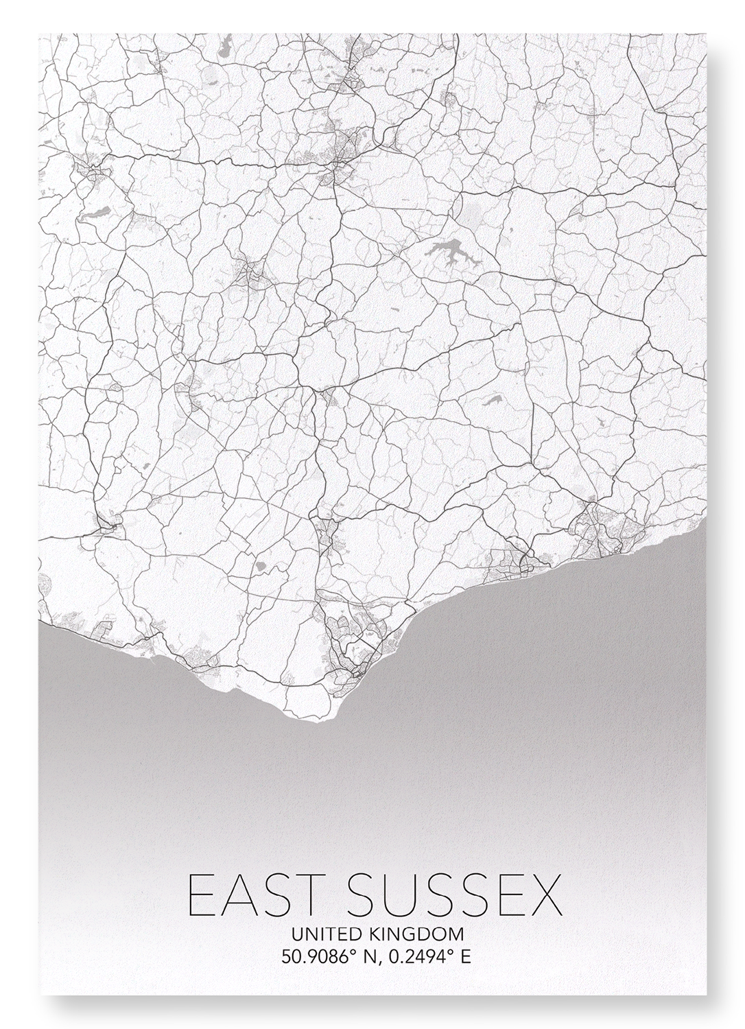 EAST SUSSEX FULL MAP: Map Full Art Print