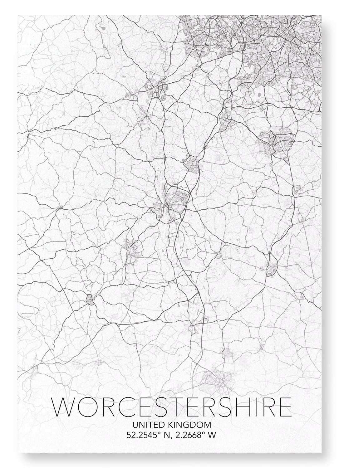WORCESTERSHIRE FULL MAP: Map Full Art Print
