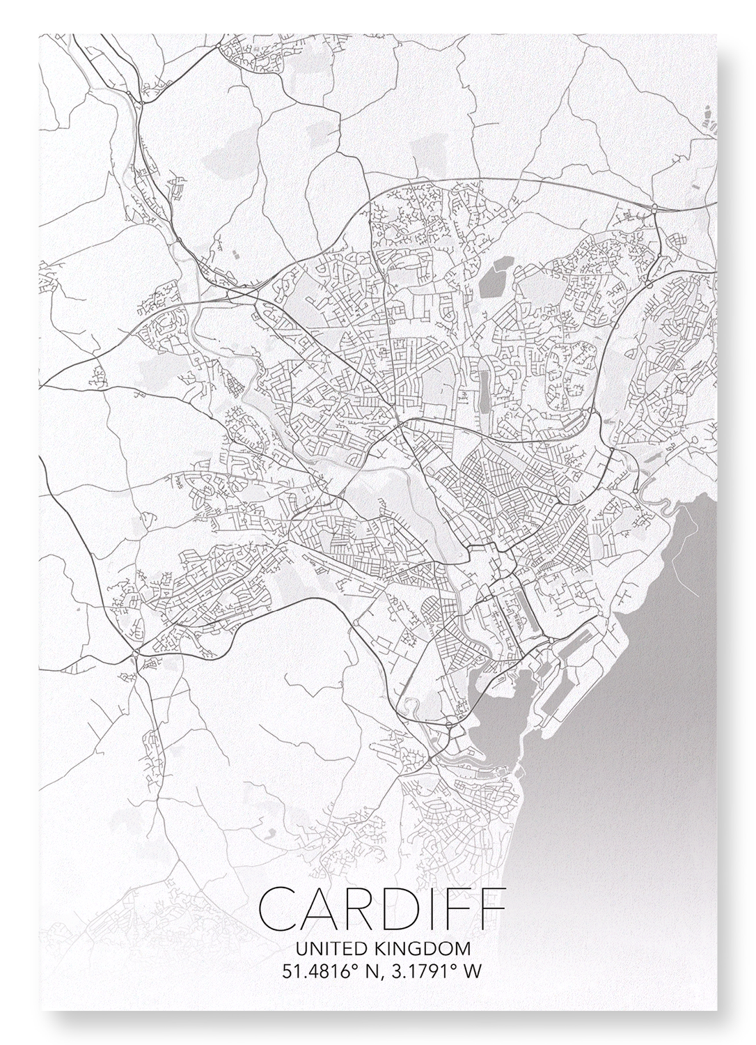 CARDIFF FULL MAP: Map Full Art Print