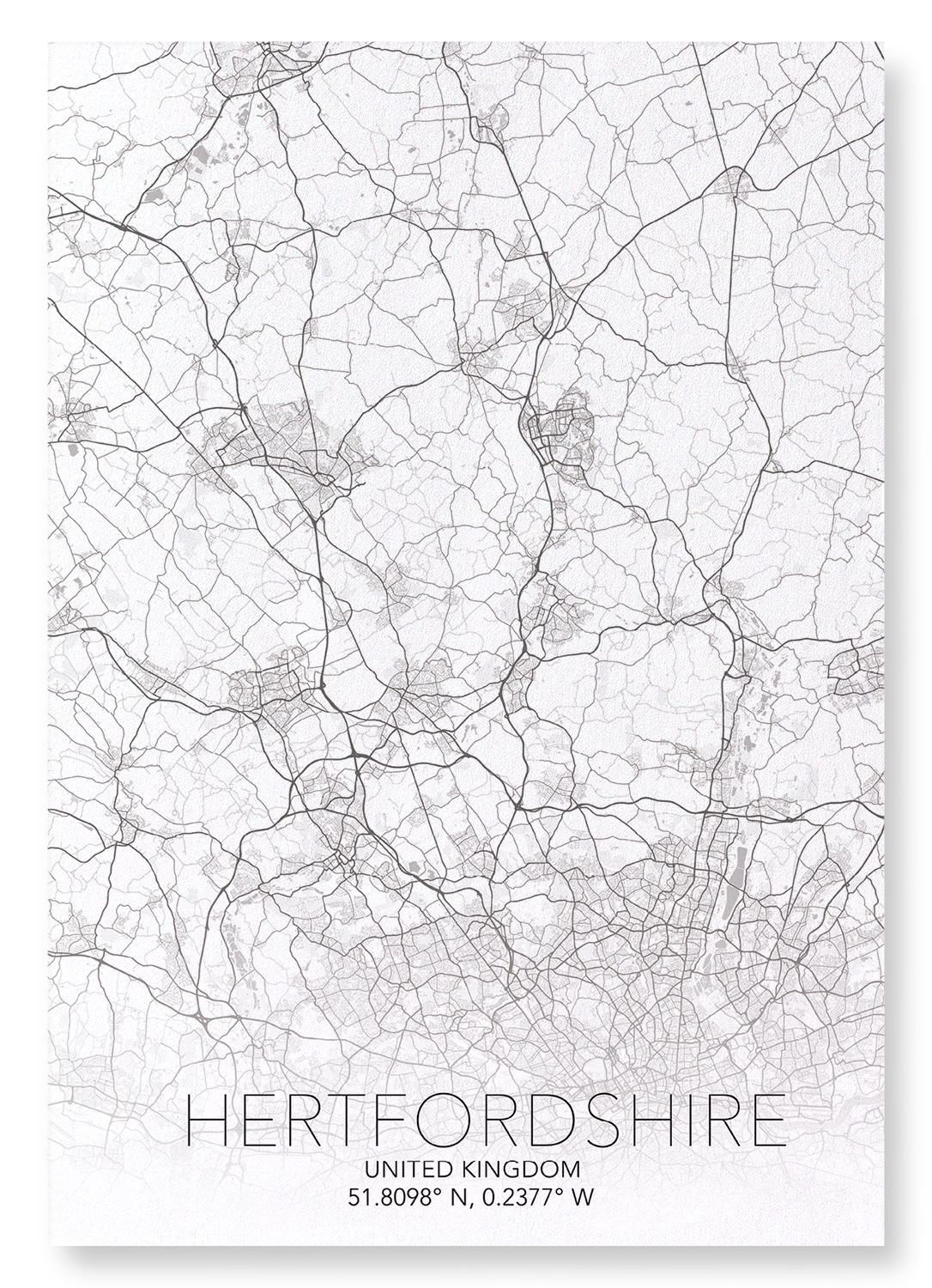 HERTFORDSHIRE FULL MAP: Map Full Art Print