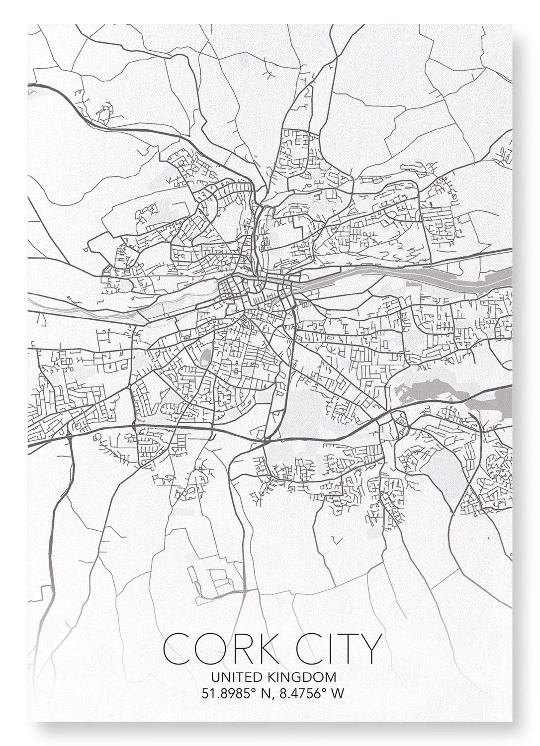 CORK CITY  FULL MAP: Map Full Art Print