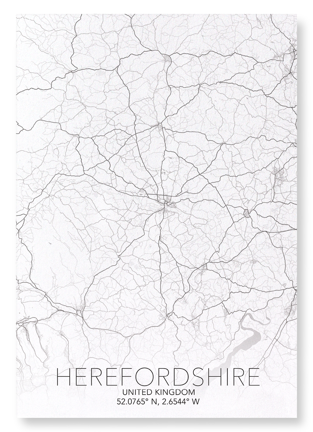 HEREFORDSHIRE FULL MAP: Map Full Art Print