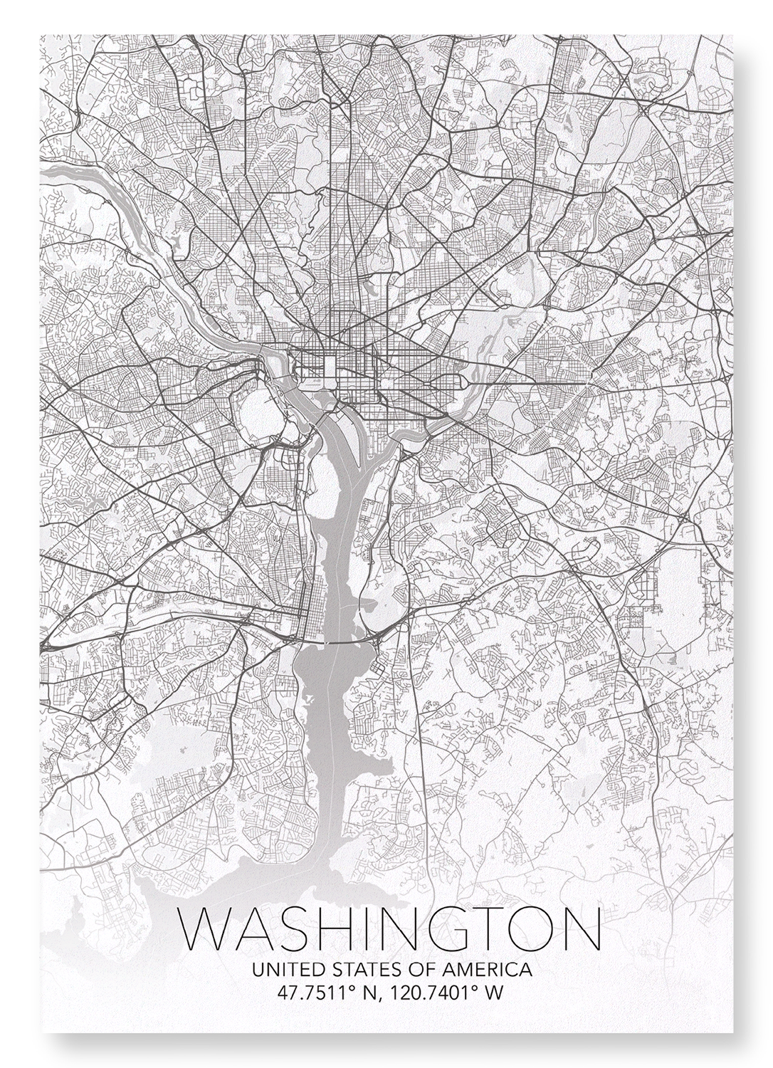 WASHINGTON FULL MAP: Map Full Art Print