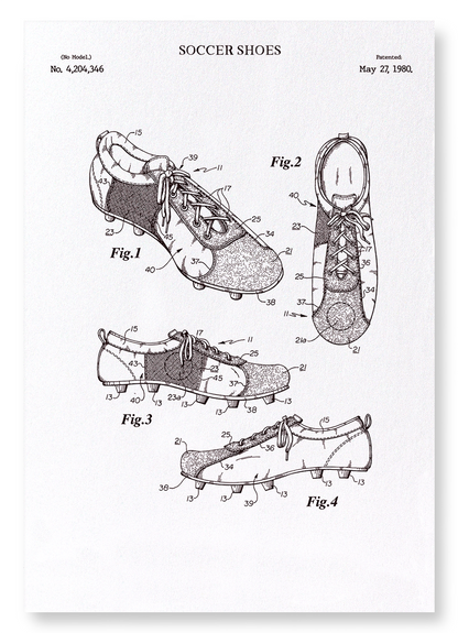 PATENT OF SOCCER SHOES (1980): Patent Art Print