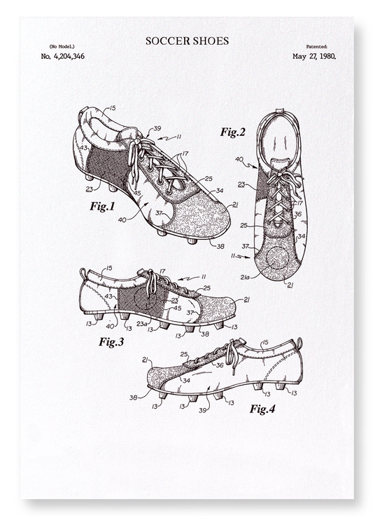 PATENT OF SOCCER SHOES (1980): Patent Art Print