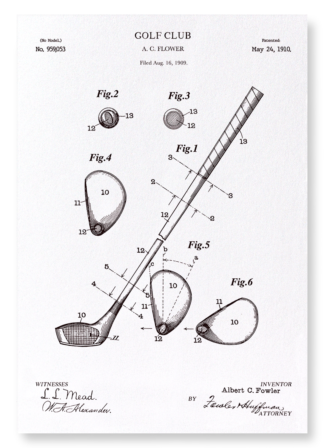 PATENT OF GOLF CLUB (1910): Patent Art Print