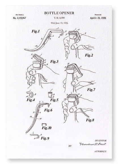 PATENT OF BOTTLE OPENER (1939): Patent Art Print