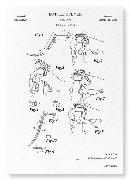 PATENT OF BOTTLE OPENER (1939): Patent Art Print