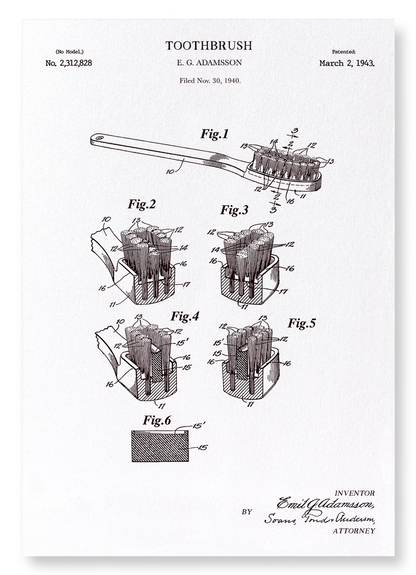 PATENT OF TOOTHBRUSH (1943): Patent Art Print