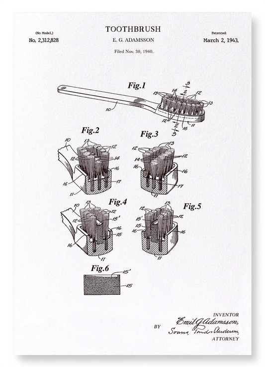 PATENT OF TOOTHBRUSH (1943): Patent Art Print