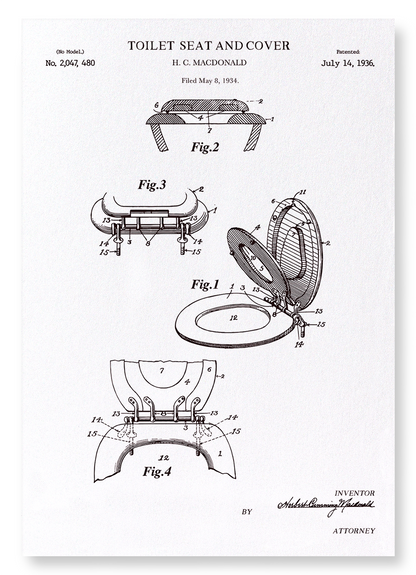 PATENT OF TOILET SEAT AND COVER (1936): Patent Art Print