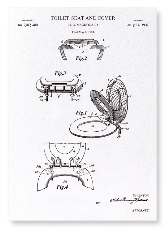 PATENT OF TOILET SEAT AND COVER (1936): Patent Art Print
