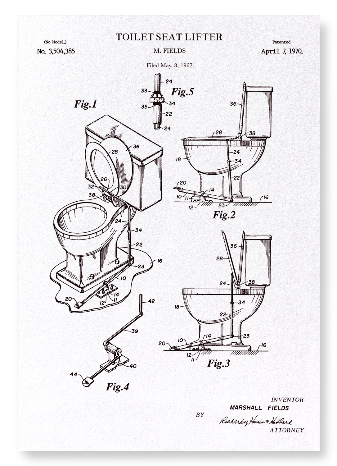 PATENT OF TOILET SEAT LIFTER (1970): Patent Art Print