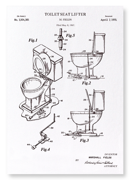 PATENT OF TOILET SEAT LIFTER (1970): Patent Art Print